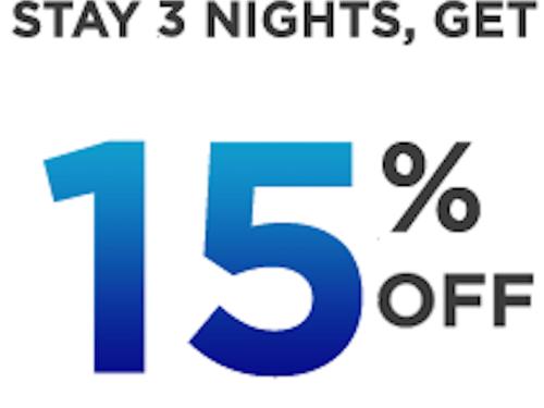 Stay 3 nights get 15% off the Best Available Rate (BAR)